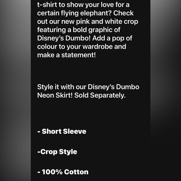 Dumbo Neon Crop T-Shirt - Picture 3 of 3